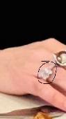 Silver ring with two interlocking zirconia flowers.