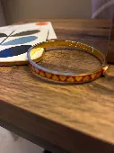 Gold bangle/bracelet with red hearts on & engraving