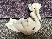 My son's white Jellycat elephant soother/comforter (small teddy with blanket att