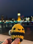 a little crochet bee that i took everywhere. i made him from woobles. hes kinda 