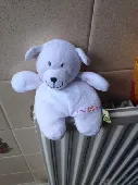 He's a small, very light pink bear with a white tummy. He's part of the real lov