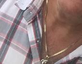 Gold chain with a moon and star pendant and a wolf sitting in the moon pendant w
