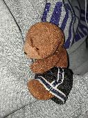 His name is Otto and he is 6 inches. My mom gave him to me 22 years ago but she