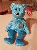 turqoise TY teddy bear much much loved by daughter. Left in a caravan at the end