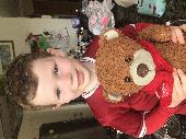 Brown teddy bear with navy t shirt and red LFC Scarf- well loved 6 years old.