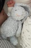 Well loved baby blue jelly cat bunny. His ears are grubby from where my baby cud