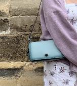 Green/ Blue Coach handbag, had a book, earphones, my ID and bank card in. Think 