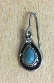 Single earring silver drop-shape on simple earring wire, with a blue stone and b