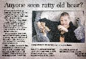 Ratty beanie baby bear. Lost zipped in blue fleece jacket near Manly, Shelly, or