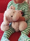 Soft pig pink from Hamleys. Lost on a long walk from the strand to angel. Much l