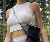 black small Cross bag, with my purple purse, airpods, credit cards, id, driving 