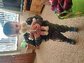 Much loved falling to bits white alpaca fur teddy wearing Hand-stitched pink and