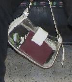 White transparent bag with Emirates ID, Portuguese Passport and debit and credit