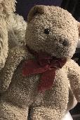Small brown bear with ribbon, Tesco store label. Stolen from my car in Salford A