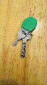 Lost a set of keys. Ultion make keys. green fob, and a key ring with a picture o