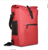 A red pannier bag that fell off my bike. Inside is a wallet, clothes, lunch box 